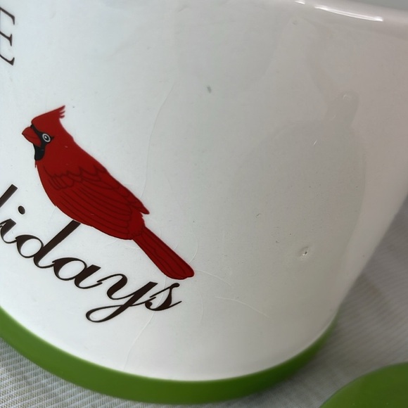 Home For The Holidays Red Cardinal Canister With Lid White Green Christmas Candy - Picture 4 of 9